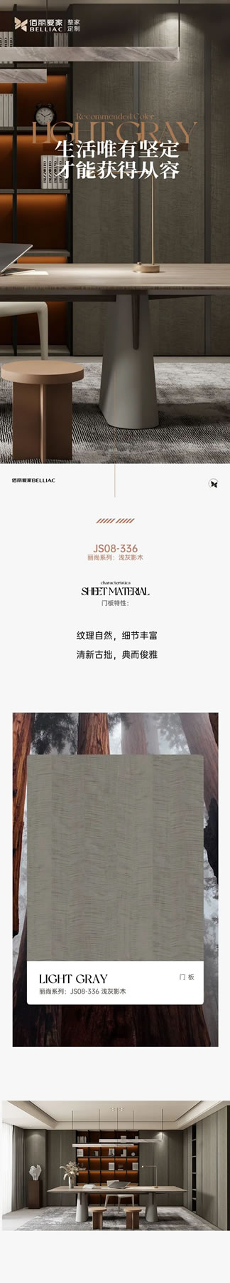 佰麗愛家全屋定制·月度推薦色 | 麗尚：JS08-336淺灰影木