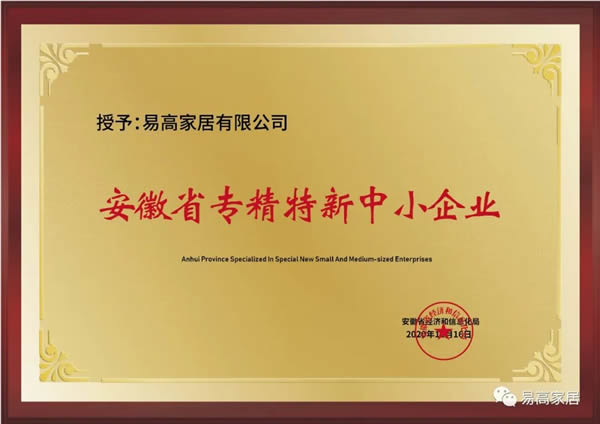 科技引領(lǐng) 再創(chuàng)新高 | 易高家居榮獲安徽省“專精特新”企業(yè)稱號(hào)