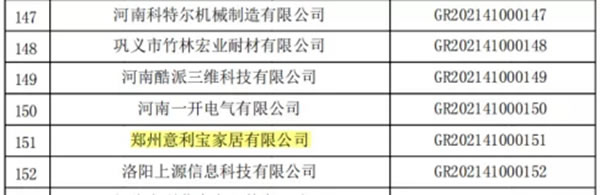 意利寶家居順利通過2021年第一批高新技術(shù)企業(yè)認定！