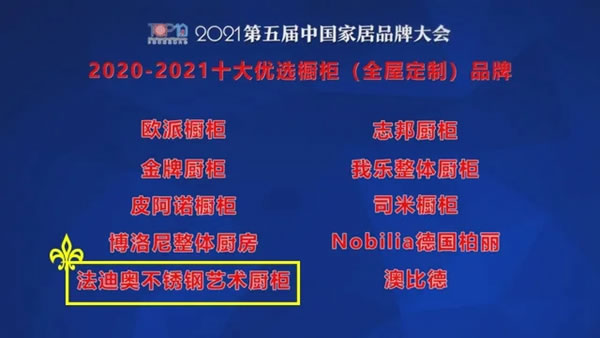 法迪奧不銹鋼藝術(shù)家居奧蟬聯(lián)中國家居十大優(yōu)選品牌榜
