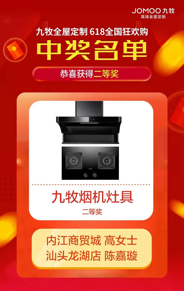 九牧全屋高端定制6.30總部直播夜宴惠中獎(jiǎng)名單公布！