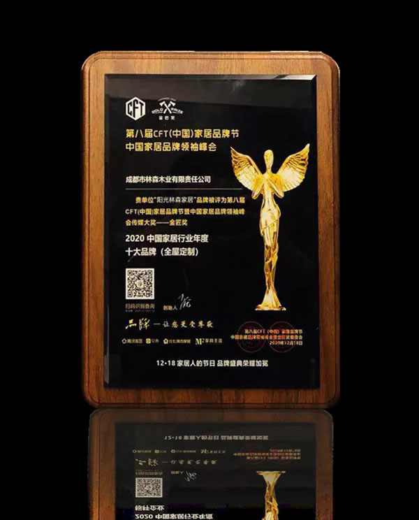 陽光林森全屋定制斬獲家居界奧斯卡年度品牌盛典四項(xiàng)大獎(jiǎng)