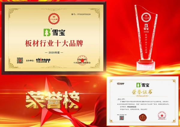 雪寶板材實(shí)力斬獲中國品牌雙項(xiàng)大獎